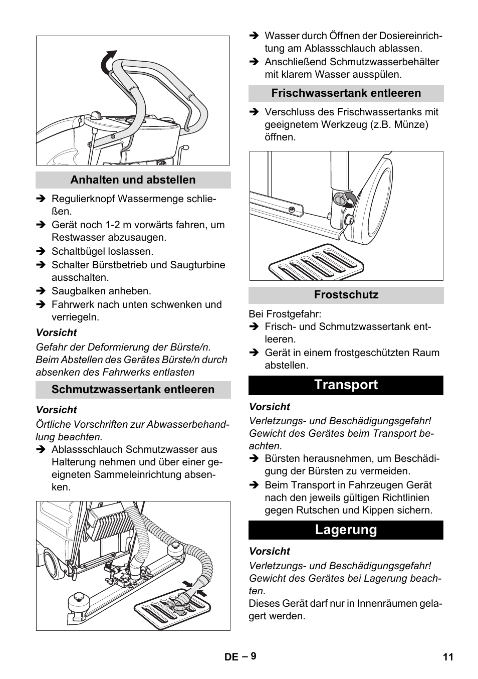 Transport lagerung | Karcher BD 530 Bp User Manual | Page 11 / 384