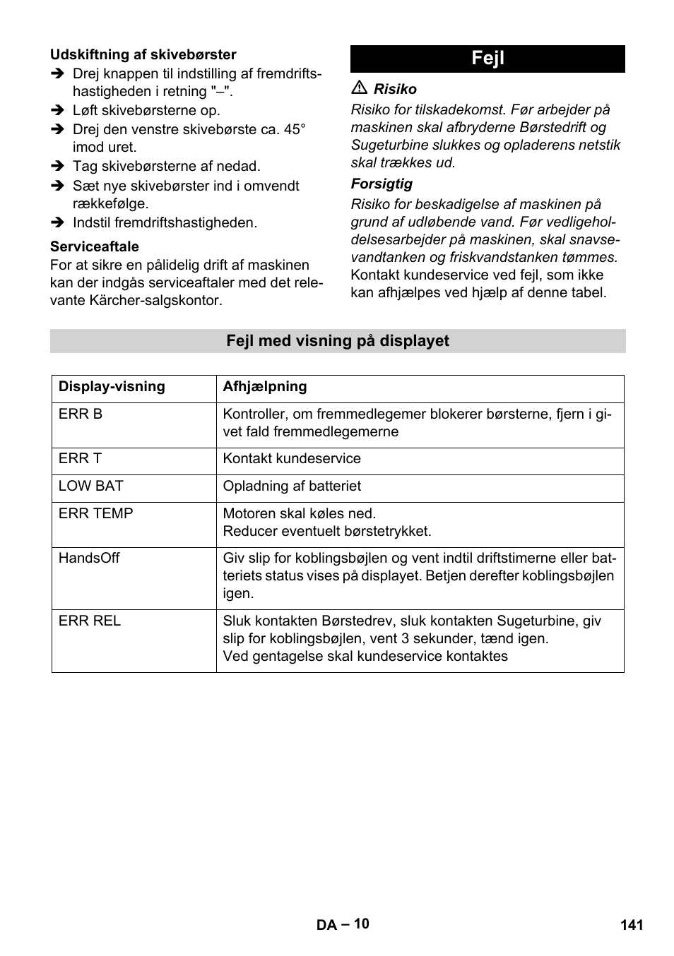 Fejl | Karcher BD 530 Bp User Manual | Page 141 / 384