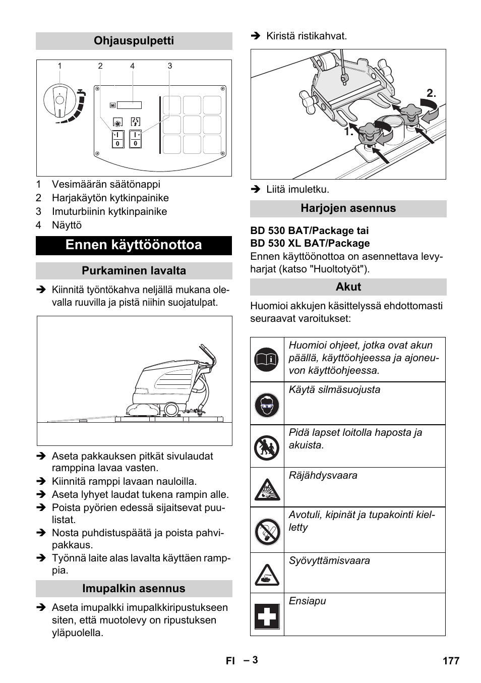 Ennen käyttöönottoa | Karcher BD 530 Bp User Manual | Page 177 / 384