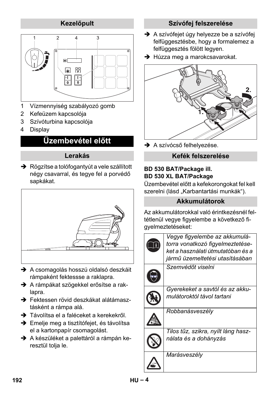 Üzembevétel előtt | Karcher BD 530 Bp User Manual | Page 192 / 384