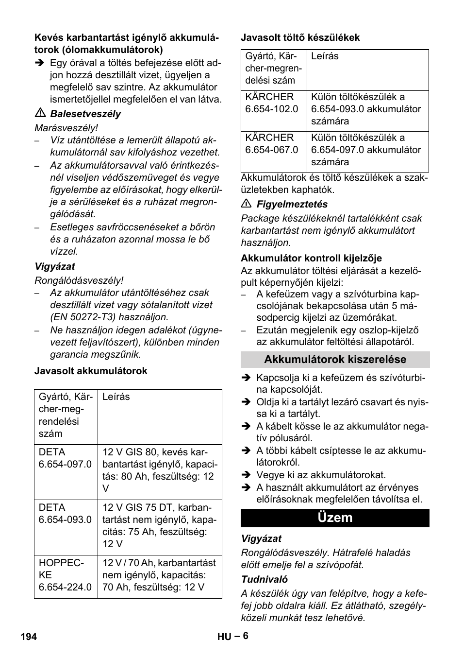 Üzem | Karcher BD 530 Bp User Manual | Page 194 / 384