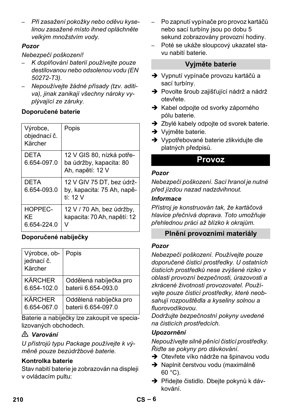 Provoz | Karcher BD 530 Bp User Manual | Page 210 / 384