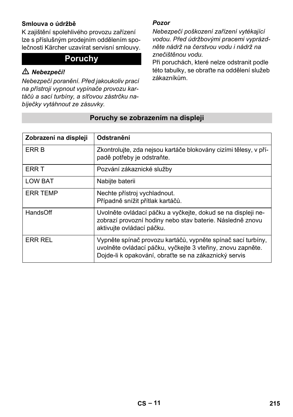 Poruchy | Karcher BD 530 Bp User Manual | Page 215 / 384