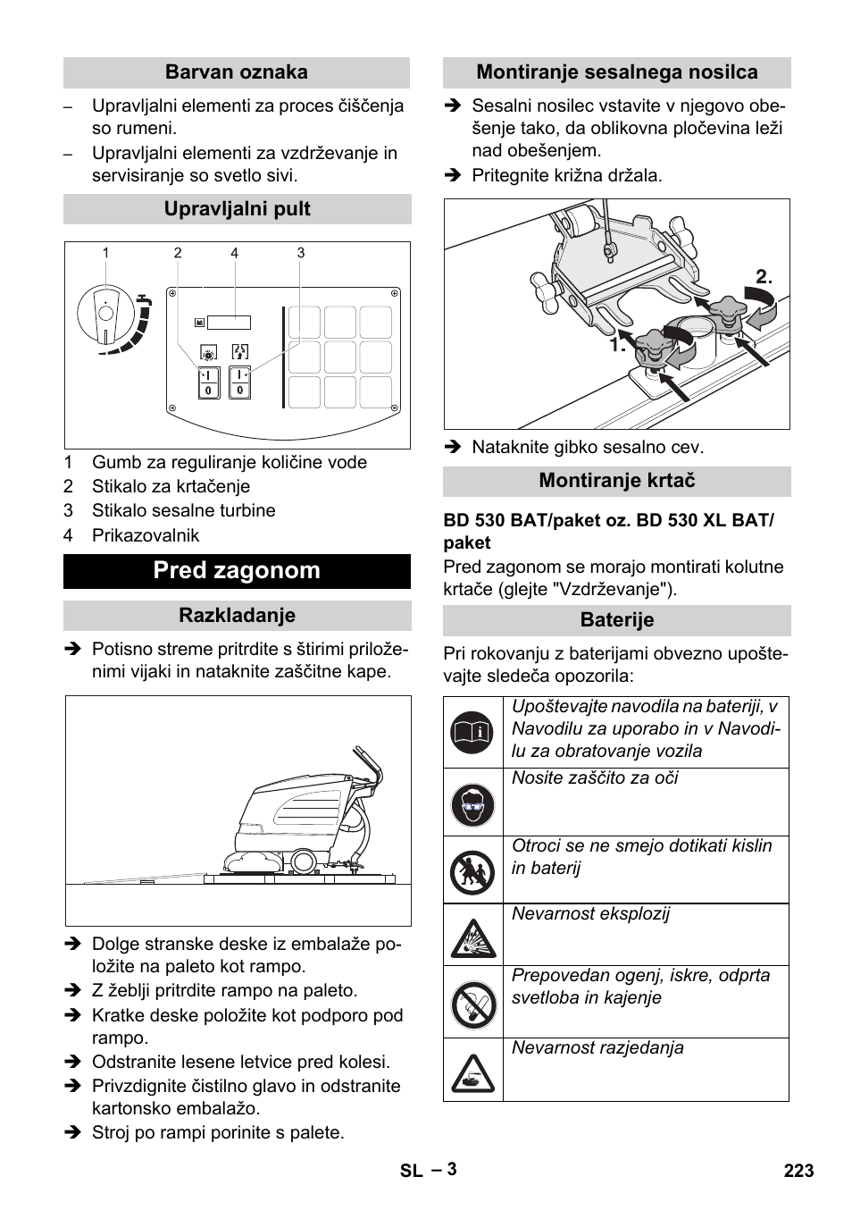 Pred zagonom | Karcher BD 530 Bp User Manual | Page 223 / 384