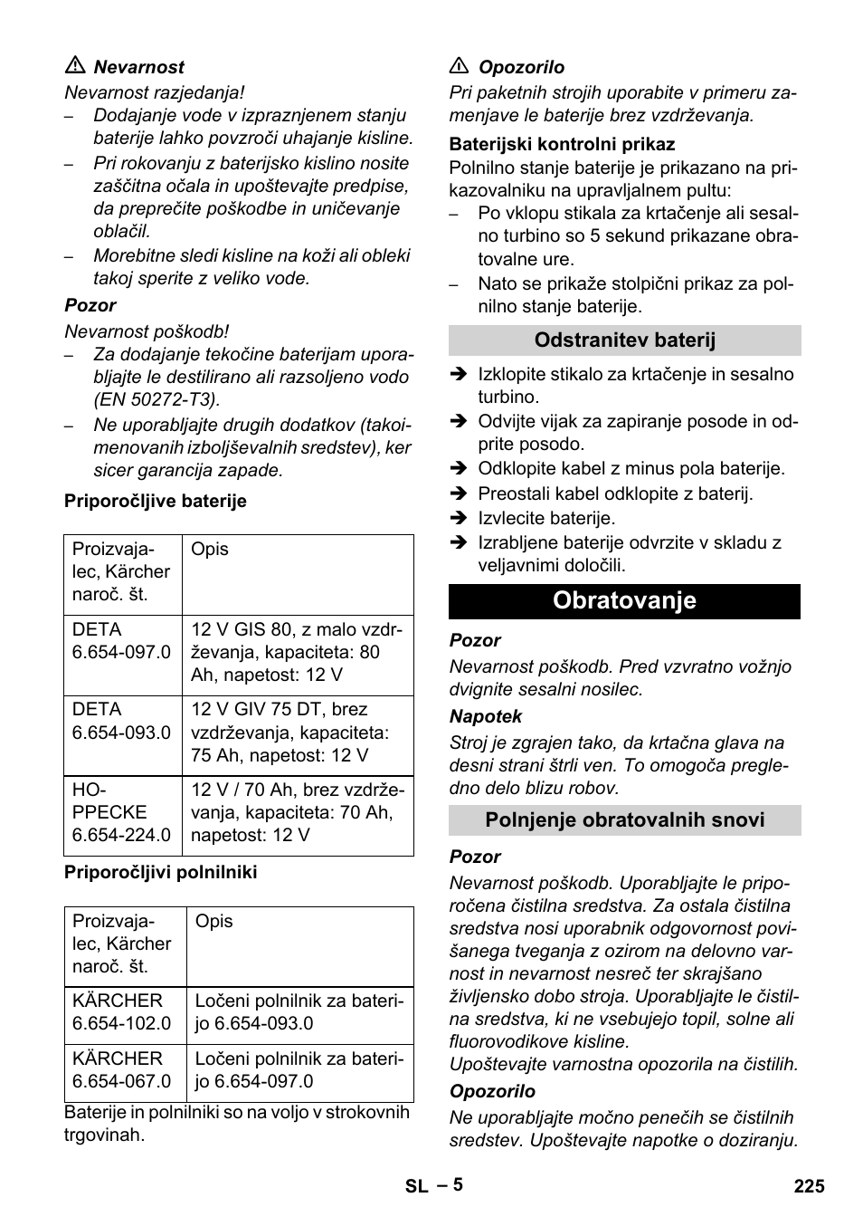 Obratovanje | Karcher BD 530 Bp User Manual | Page 225 / 384