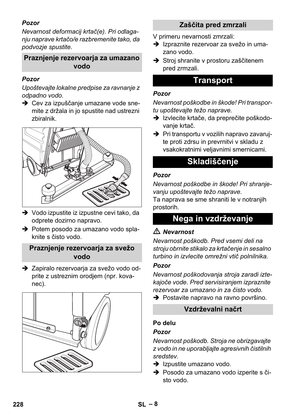 Transport skladiščenje nega in vzdrževanje | Karcher BD 530 Bp User Manual | Page 228 / 384