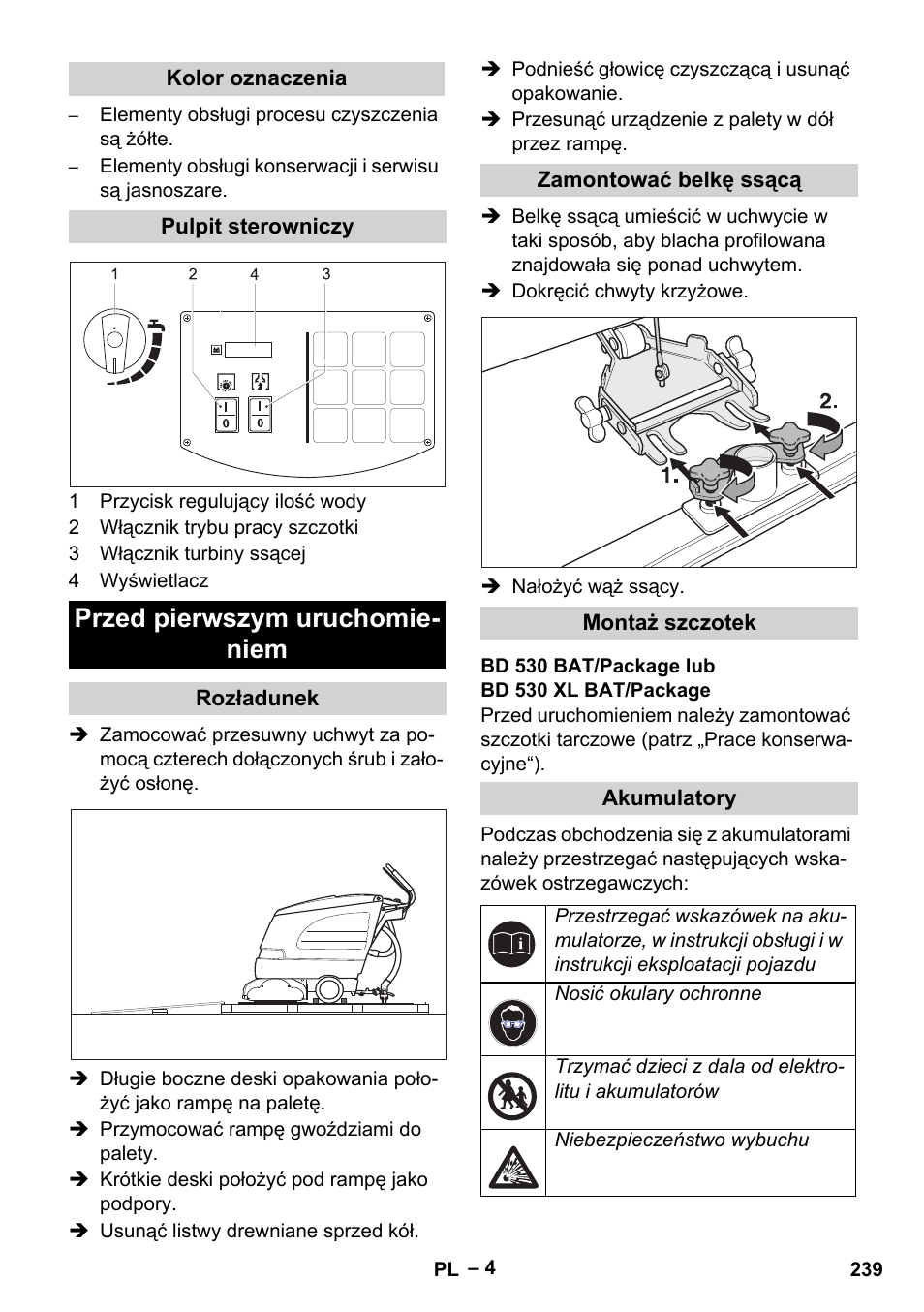 Przed pierwszym uruchomie- niem | Karcher BD 530 Bp User Manual | Page 239 / 384