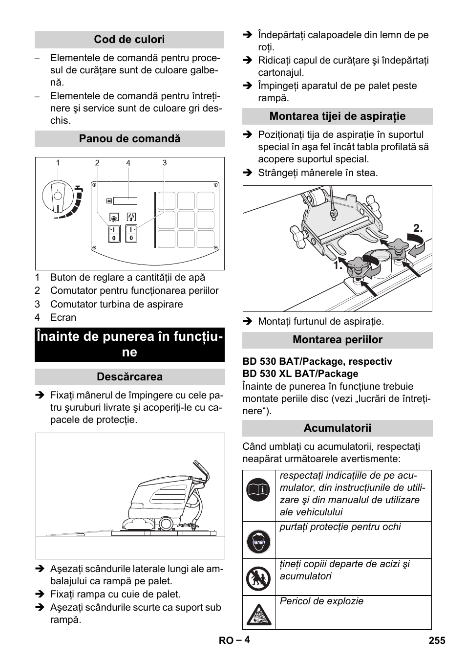 Înainte de punerea în funcţiu- ne | Karcher BD 530 Bp User Manual | Page 255 / 384