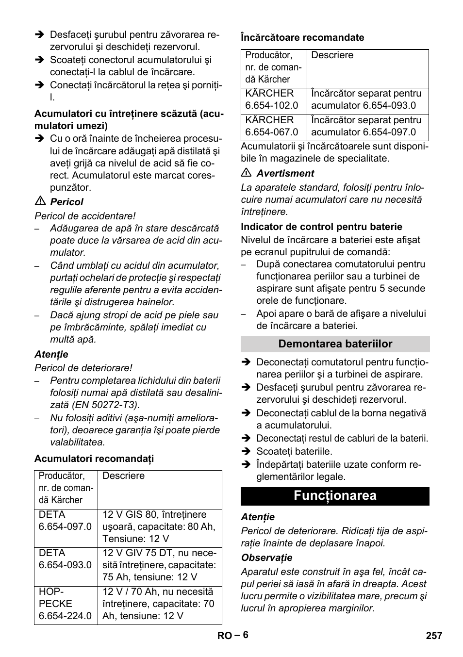 Funcţionarea | Karcher BD 530 Bp User Manual | Page 257 / 384