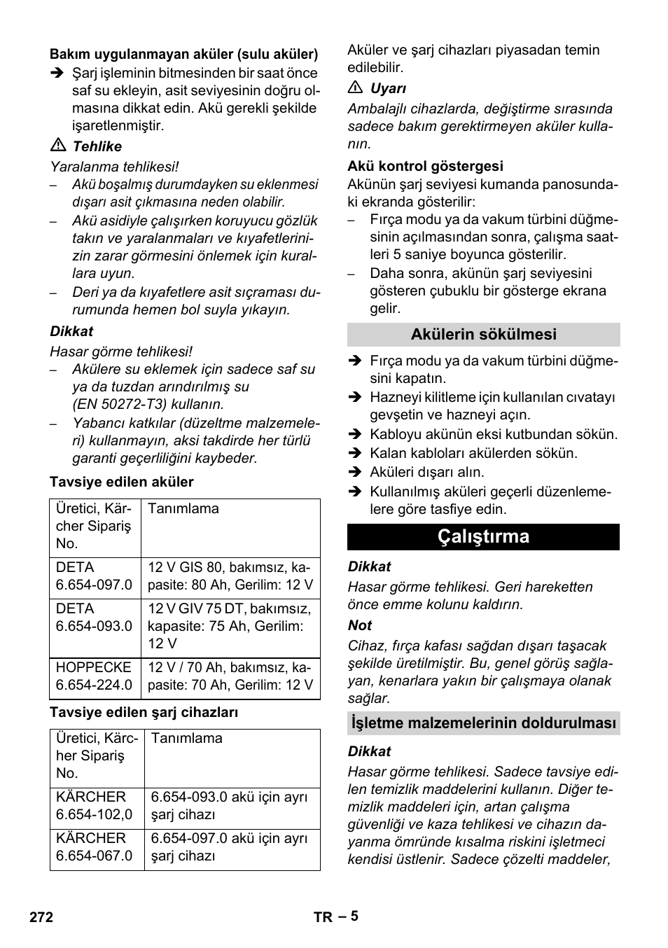 Çalıştırma | Karcher BD 530 Bp User Manual | Page 272 / 384