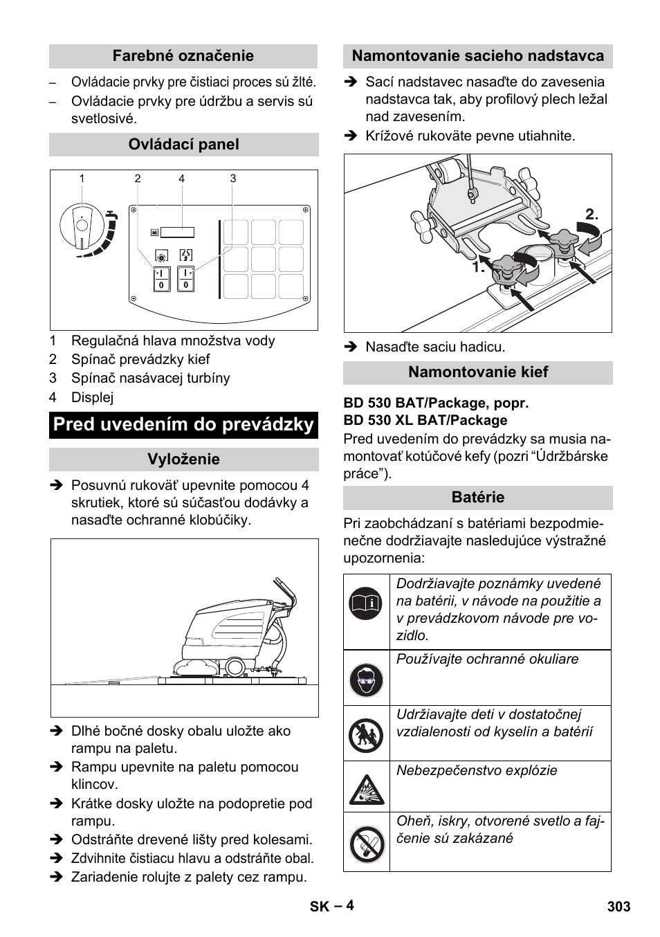 Pred uvedením do prevádzky | Karcher BD 530 Bp User Manual | Page 303 / 384