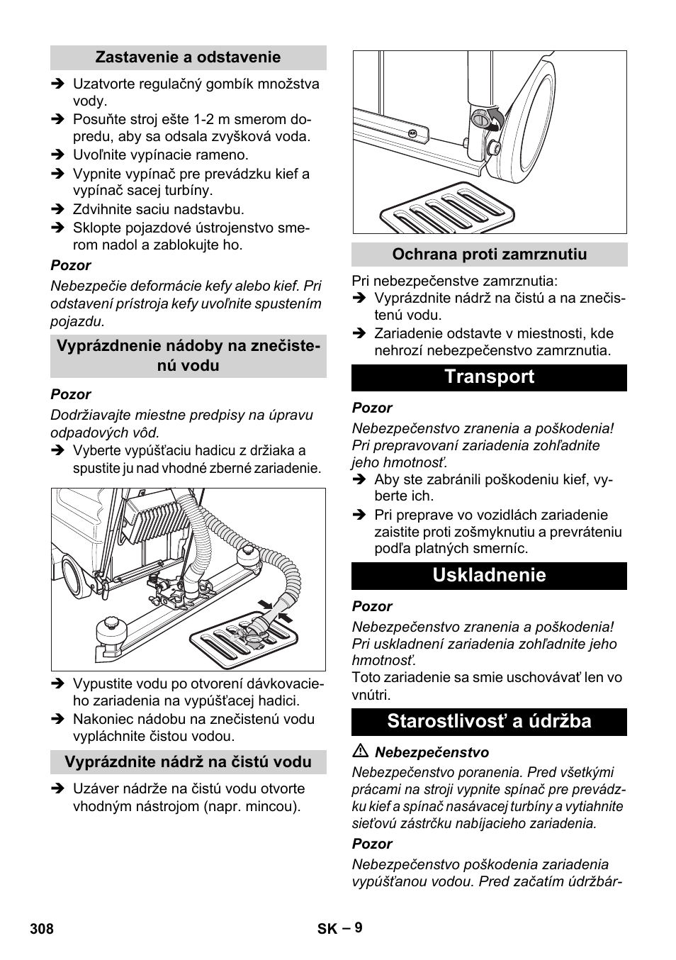 Transport uskladnenie starostlivosť a údržba | Karcher BD 530 Bp User Manual | Page 308 / 384