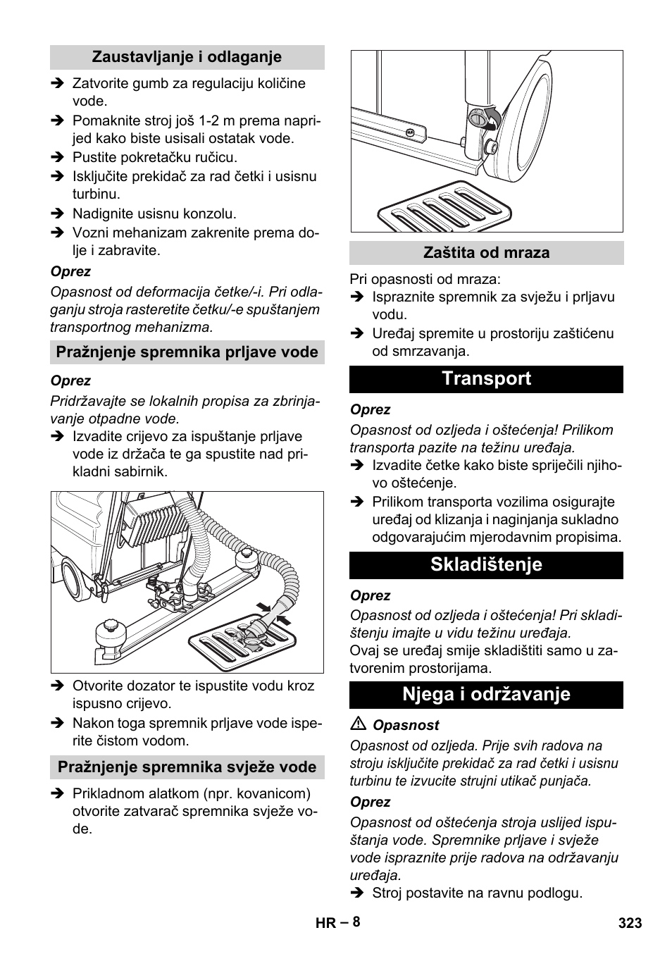 Transport skladištenje njega i održavanje | Karcher BD 530 Bp User Manual | Page 323 / 384