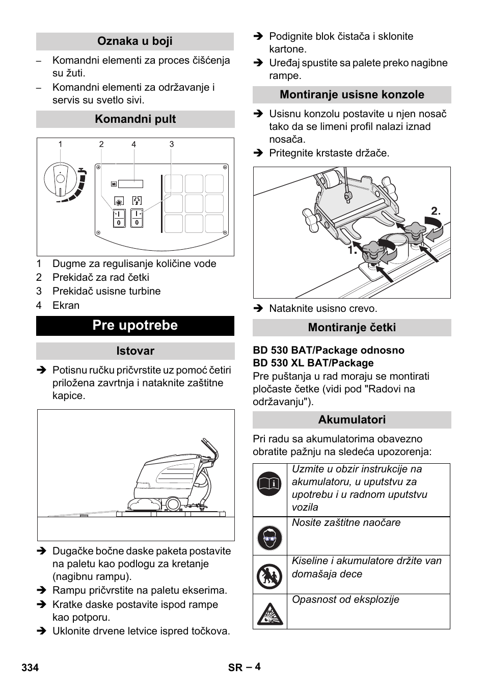 Pre upotrebe | Karcher BD 530 Bp User Manual | Page 334 / 384