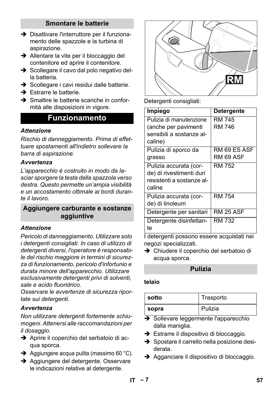 Funzionamento | Karcher BD 530 Bp User Manual | Page 57 / 384