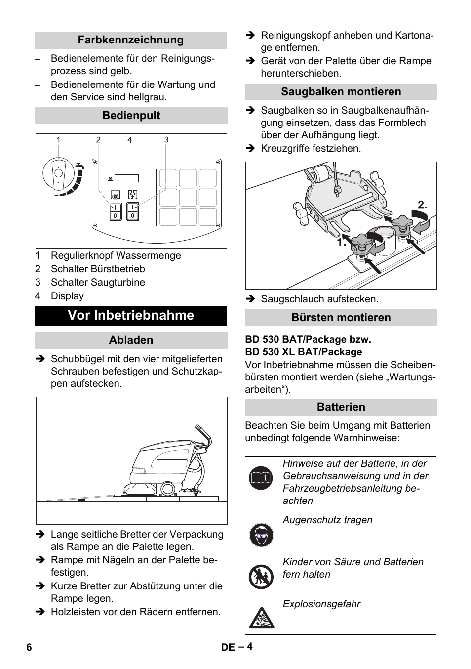 Vor inbetriebnahme | Karcher BD 530 Bp User Manual | Page 6 / 384