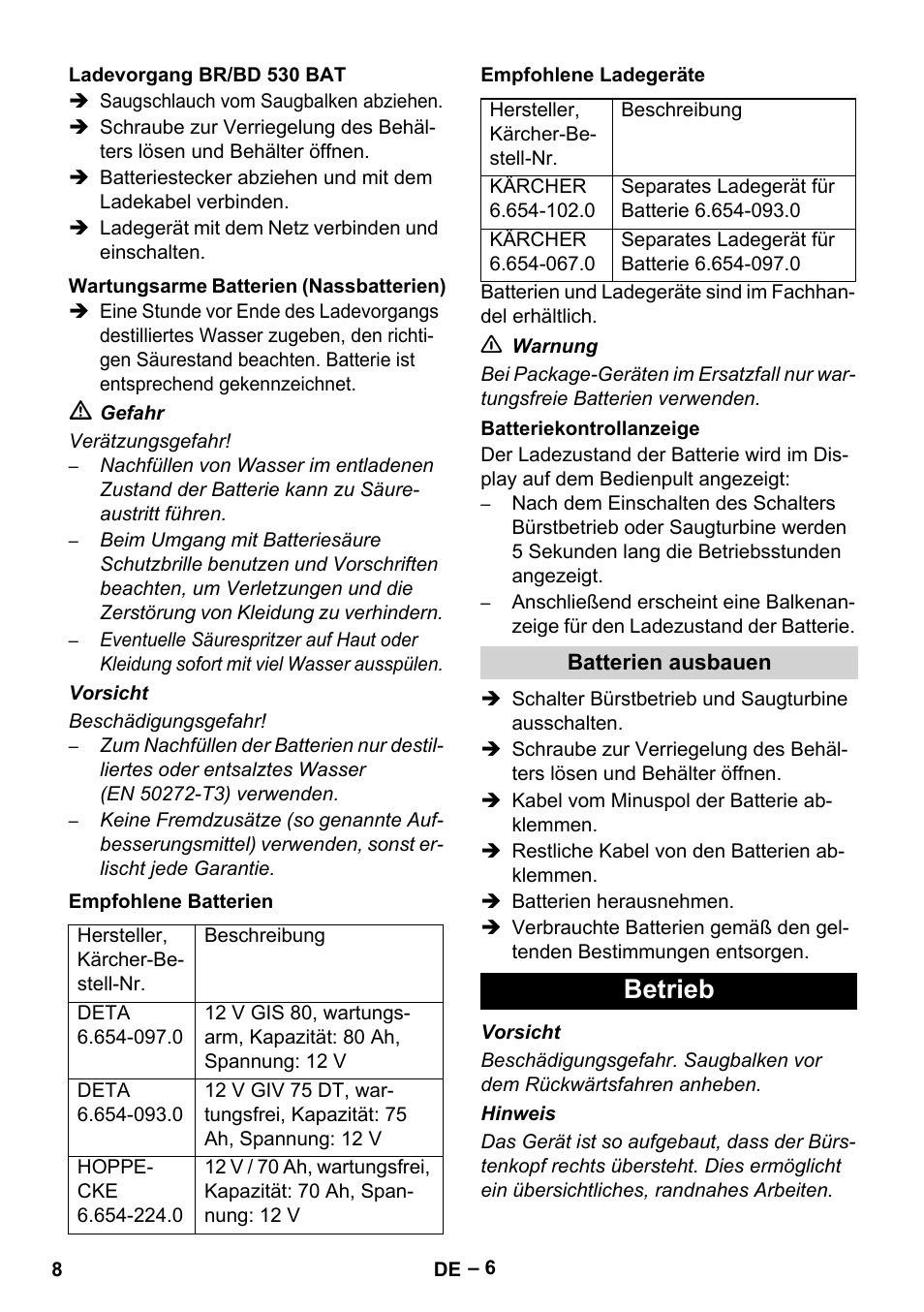 Betrieb | Karcher BD 530 Bp User Manual | Page 8 / 384