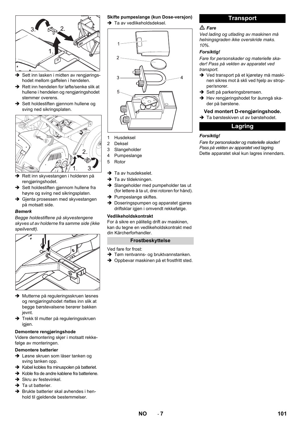 Transport, Lagring | Karcher B 80 W Bp Pack User Manual | Page 101 / 260