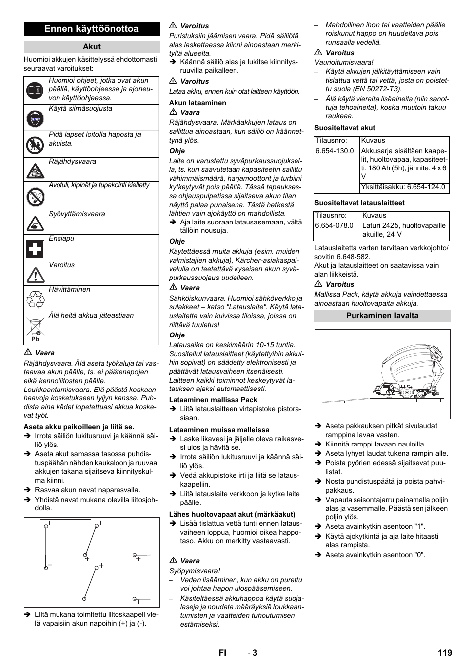 Ennen käyttöönottoa | Karcher B 80 W Bp Pack User Manual | Page 119 / 260