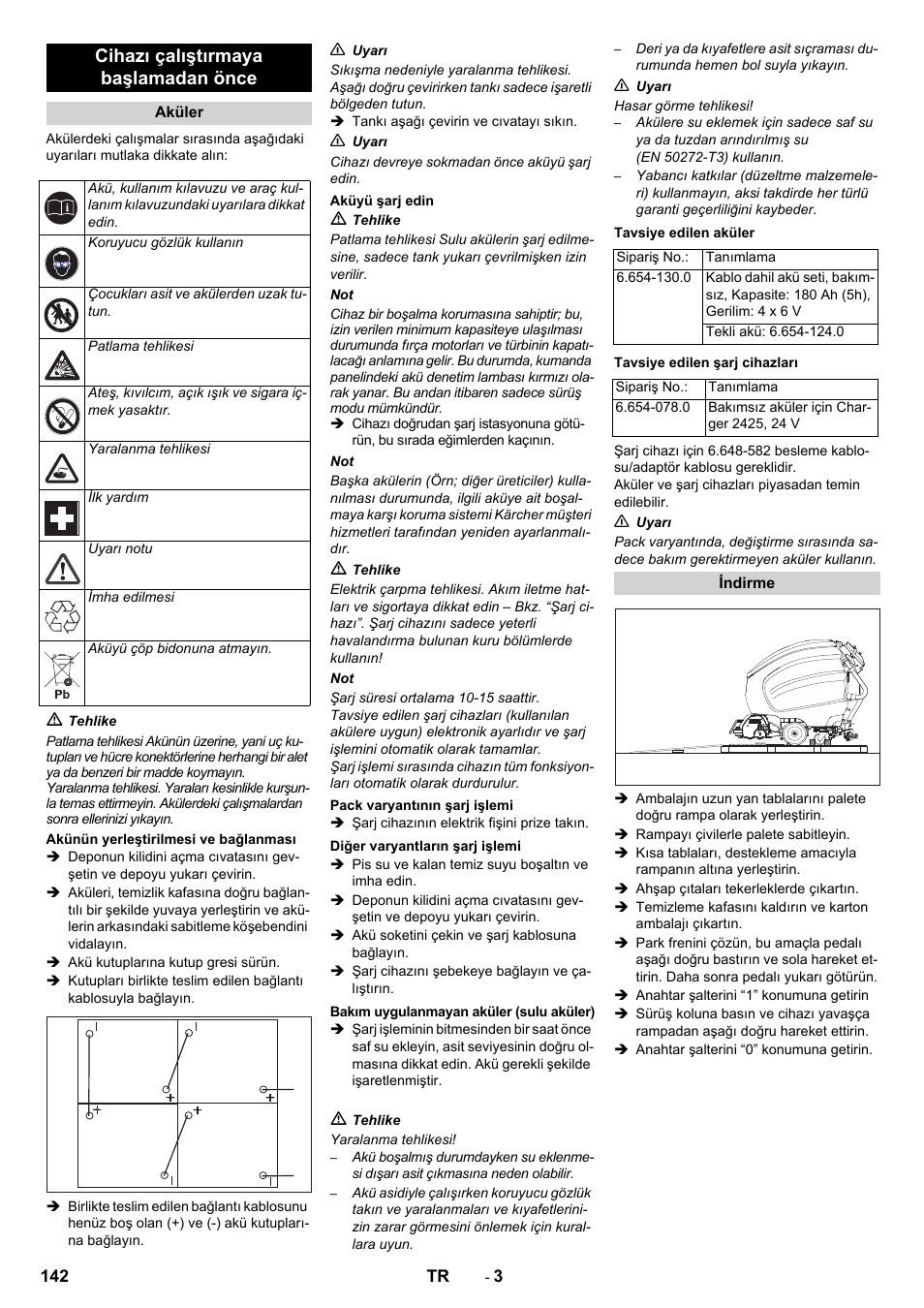 Cihazı çalıştırmaya başlamadan önce | Karcher B 80 W Bp Pack User Manual | Page 142 / 260