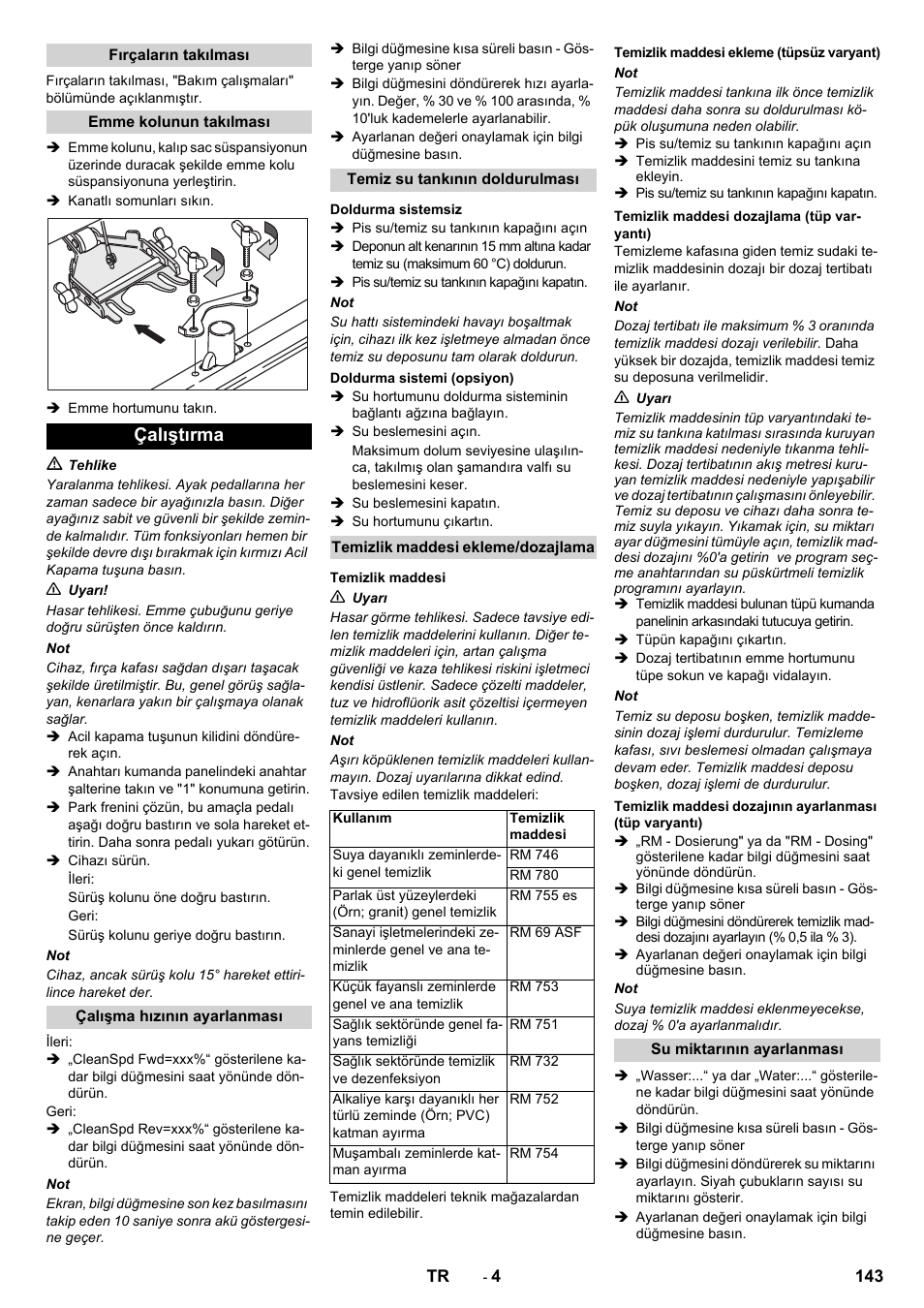 Çalıştırma | Karcher B 80 W Bp Pack User Manual | Page 143 / 260