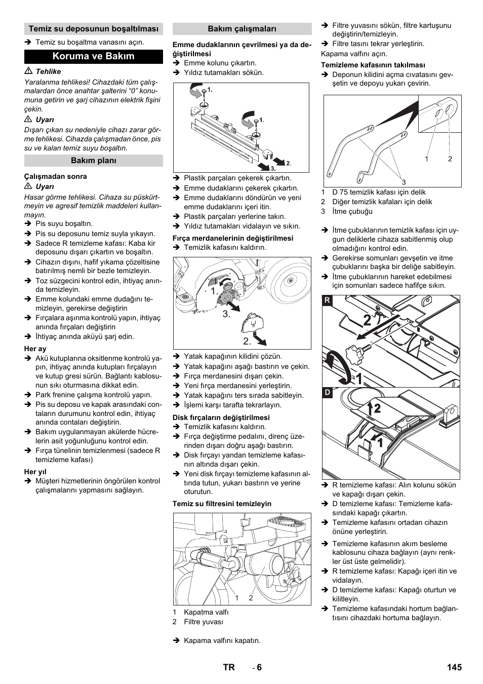 Koruma ve bakım | Karcher B 80 W Bp Pack User Manual | Page 145 / 260