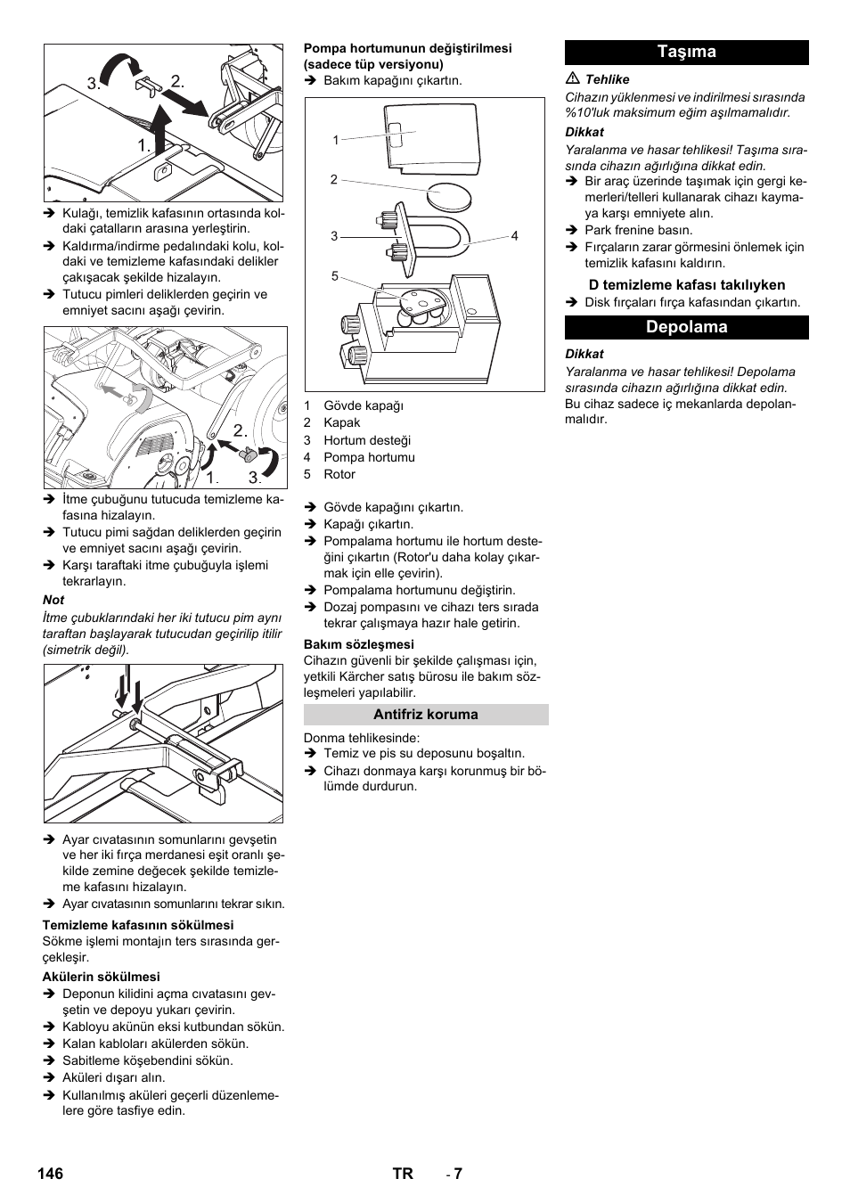 Taşıma, Depolama | Karcher B 80 W Bp Pack User Manual | Page 146 / 260