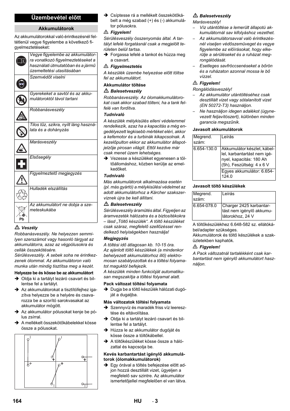 Üzembevétel előtt | Karcher B 80 W Bp Pack User Manual | Page 164 / 260