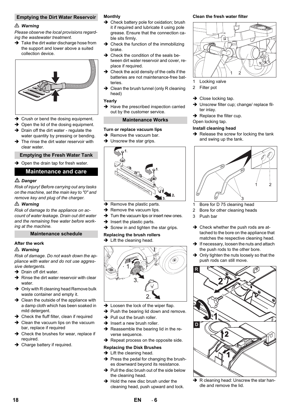 Maintenance and care | Karcher B 80 W Bp Pack User Manual | Page 18 / 260