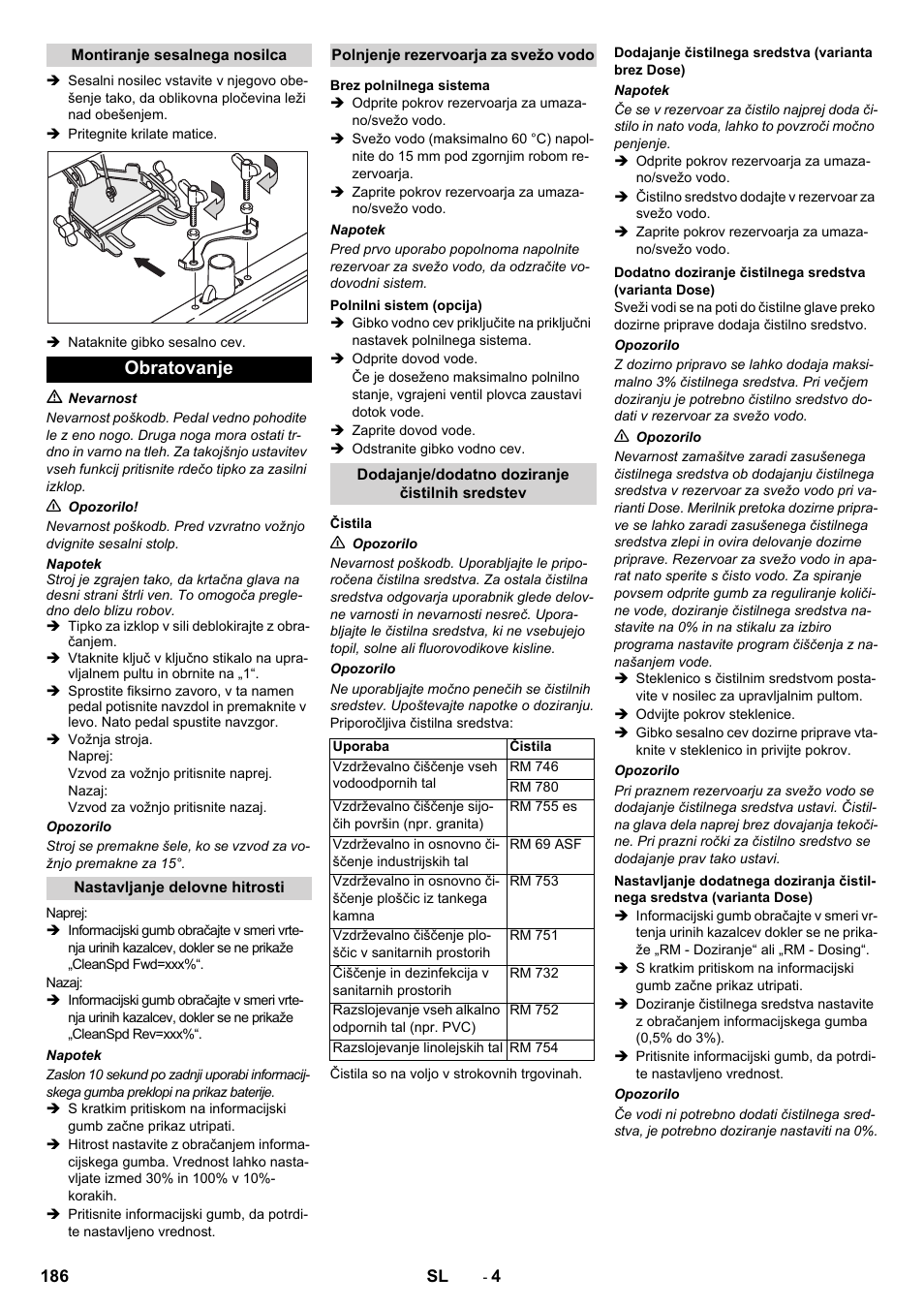 Obratovanje | Karcher B 80 W Bp Pack User Manual | Page 186 / 260