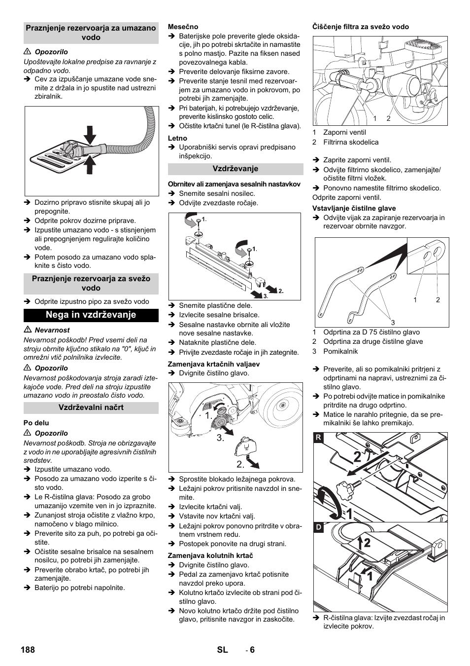 Nega in vzdrževanje | Karcher B 80 W Bp Pack User Manual | Page 188 / 260