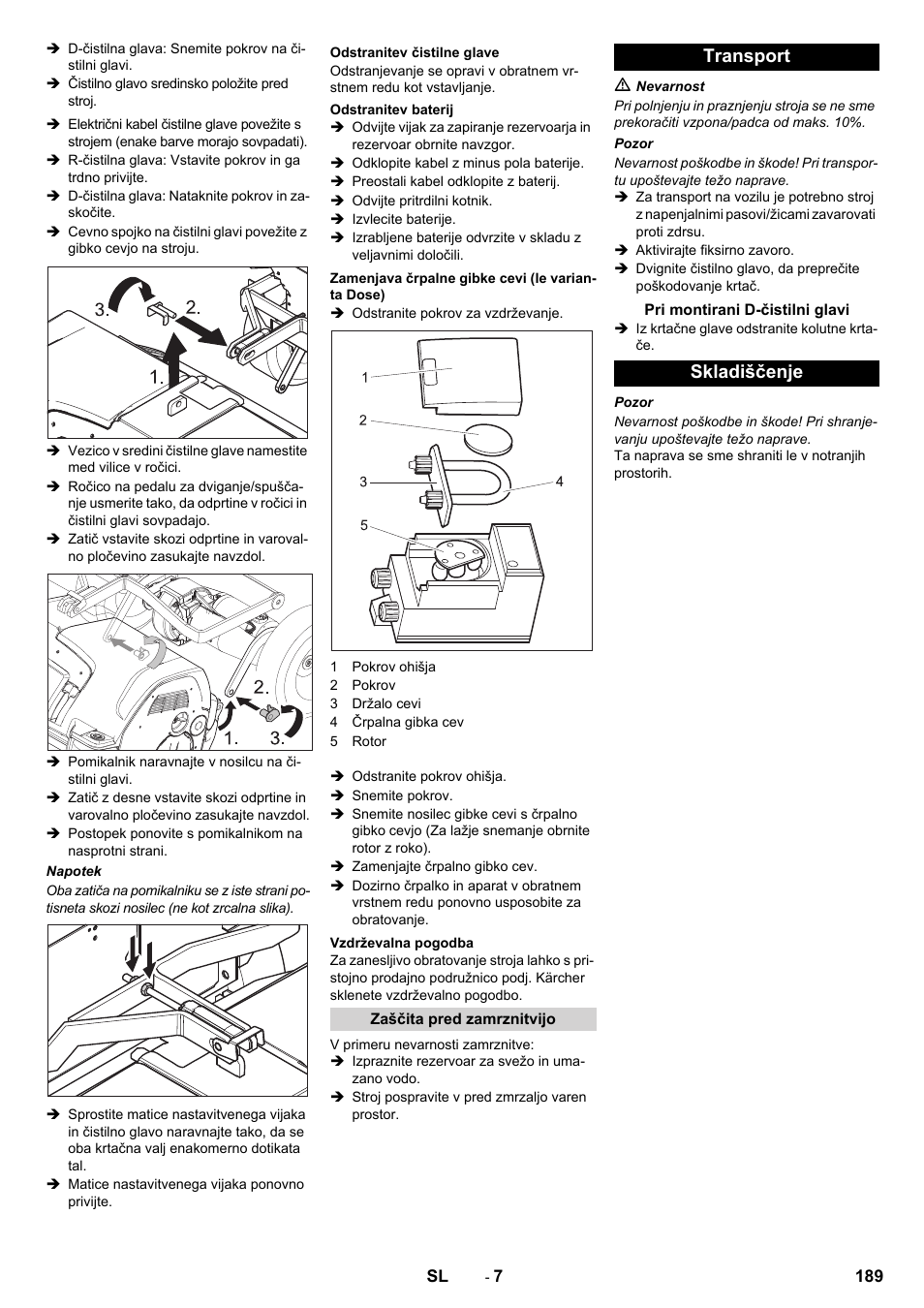 Transport, Skladiščenje | Karcher B 80 W Bp Pack User Manual | Page 189 / 260