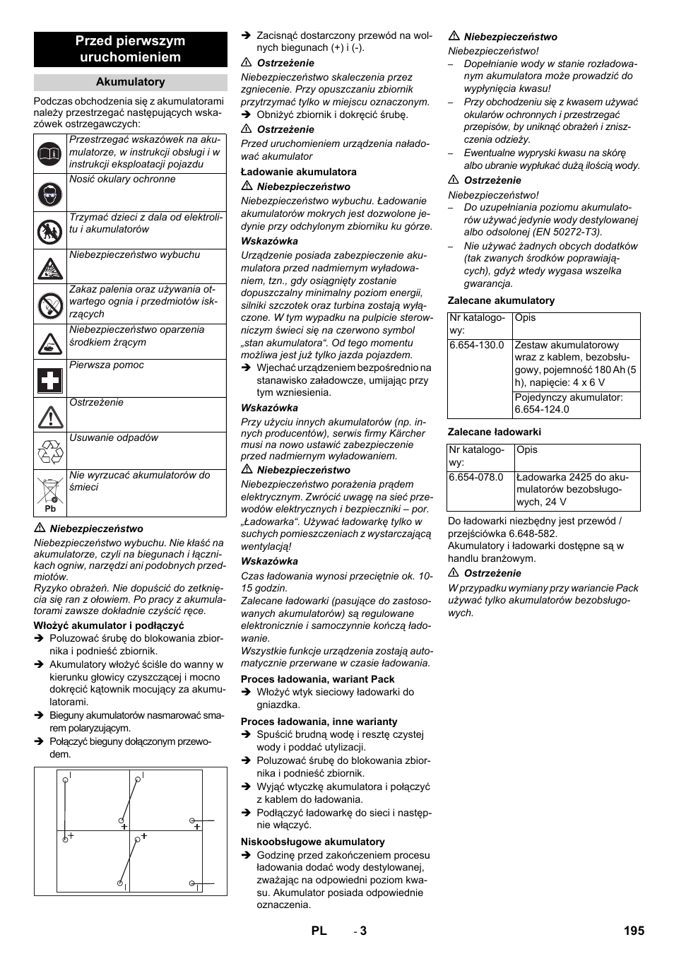 Przed pierwszym uruchomieniem | Karcher B 80 W Bp Pack User Manual | Page 195 / 260