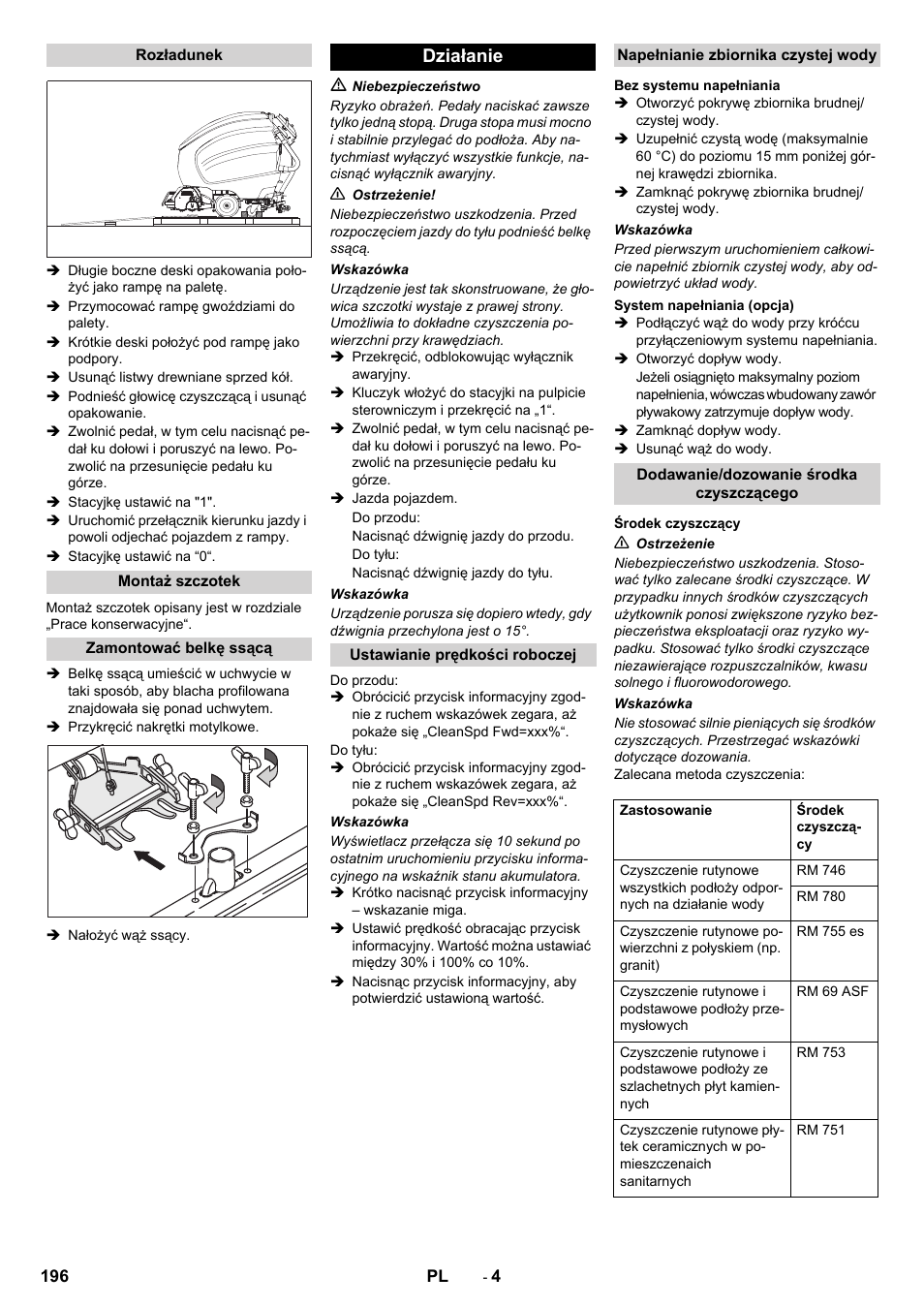 Działanie | Karcher B 80 W Bp Pack User Manual | Page 196 / 260