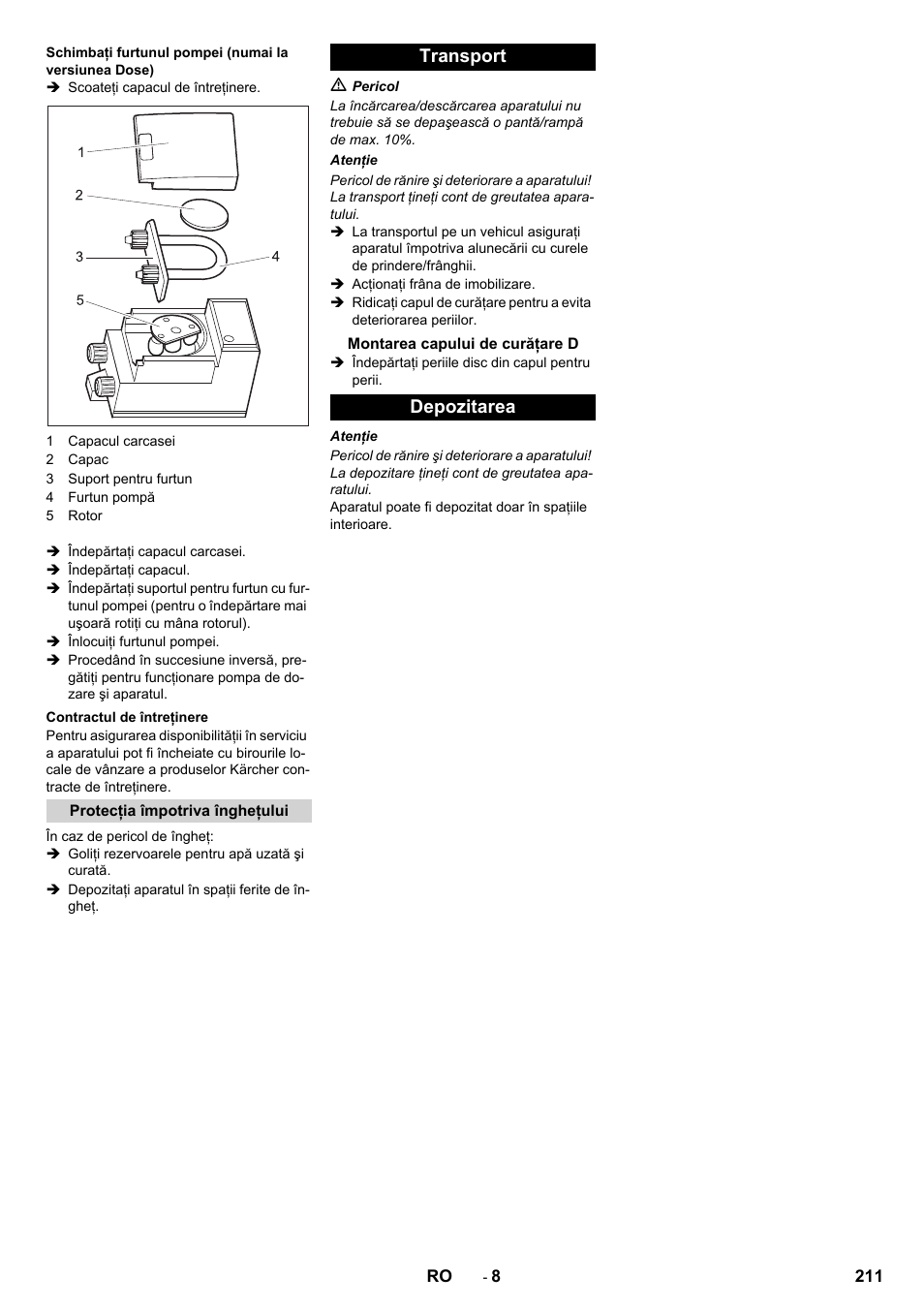 Transport, Depozitarea | Karcher B 80 W Bp Pack User Manual | Page 211 / 260