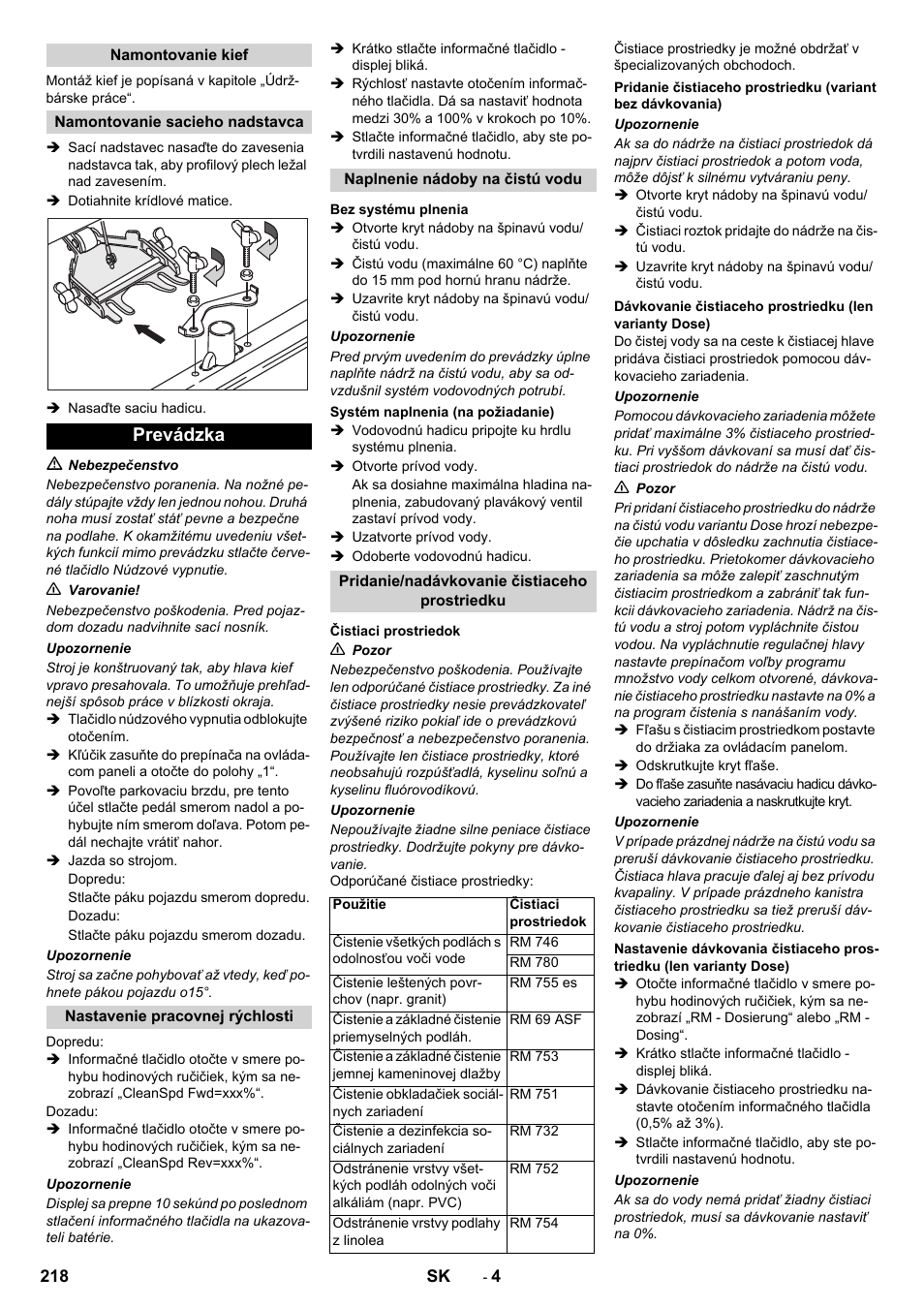 Prevádzka | Karcher B 80 W Bp Pack User Manual | Page 218 / 260