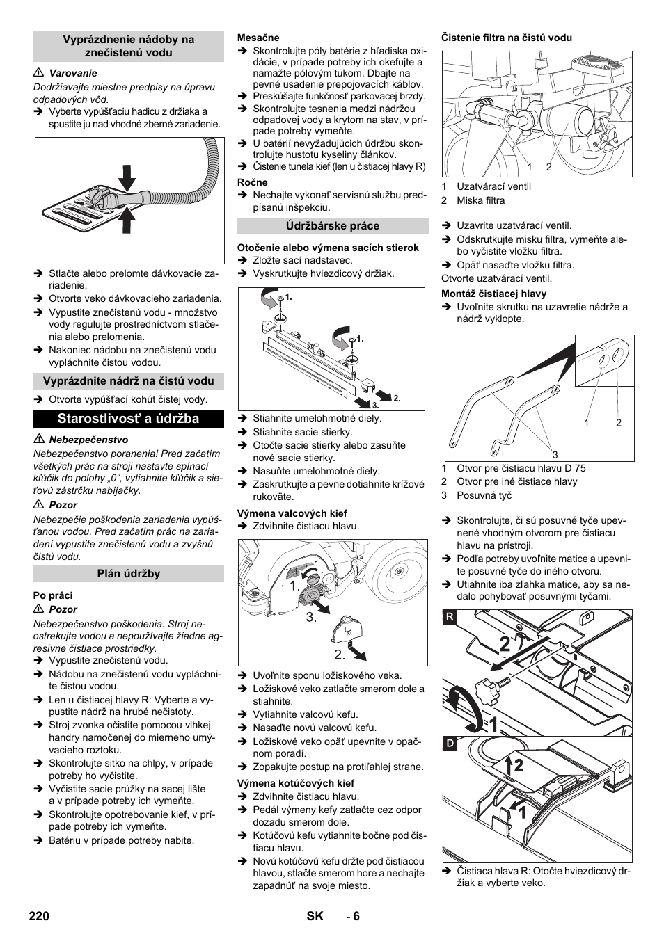 Starostlivosť a údržba | Karcher B 80 W Bp Pack User Manual | Page 220 / 260