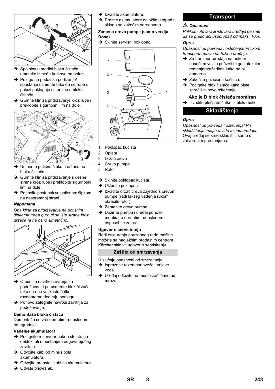 Transport, Skladištenje | Karcher B 80 W Bp Pack User Manual | Page 243 / 260
