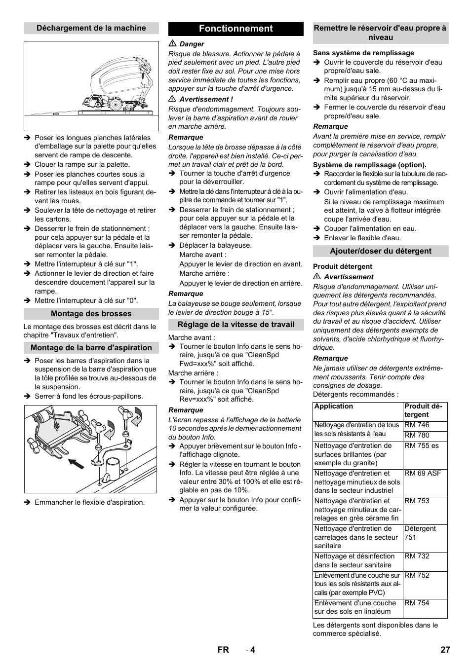 Fonctionnement | Karcher B 80 W Bp Pack User Manual | Page 27 / 260