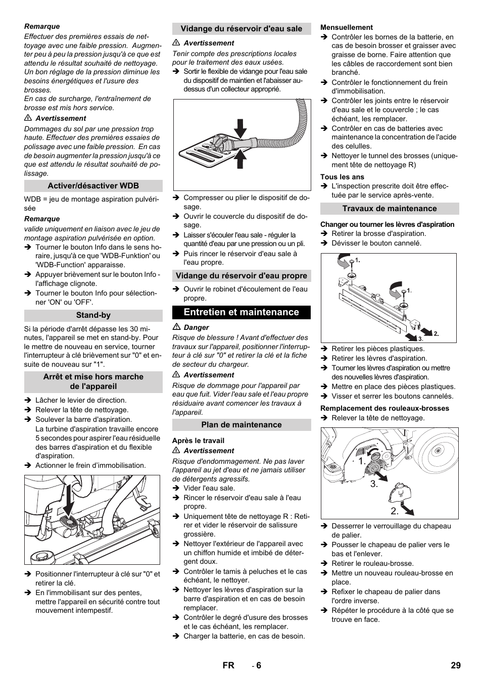 Entretien et maintenance | Karcher B 80 W Bp Pack User Manual | Page 29 / 260