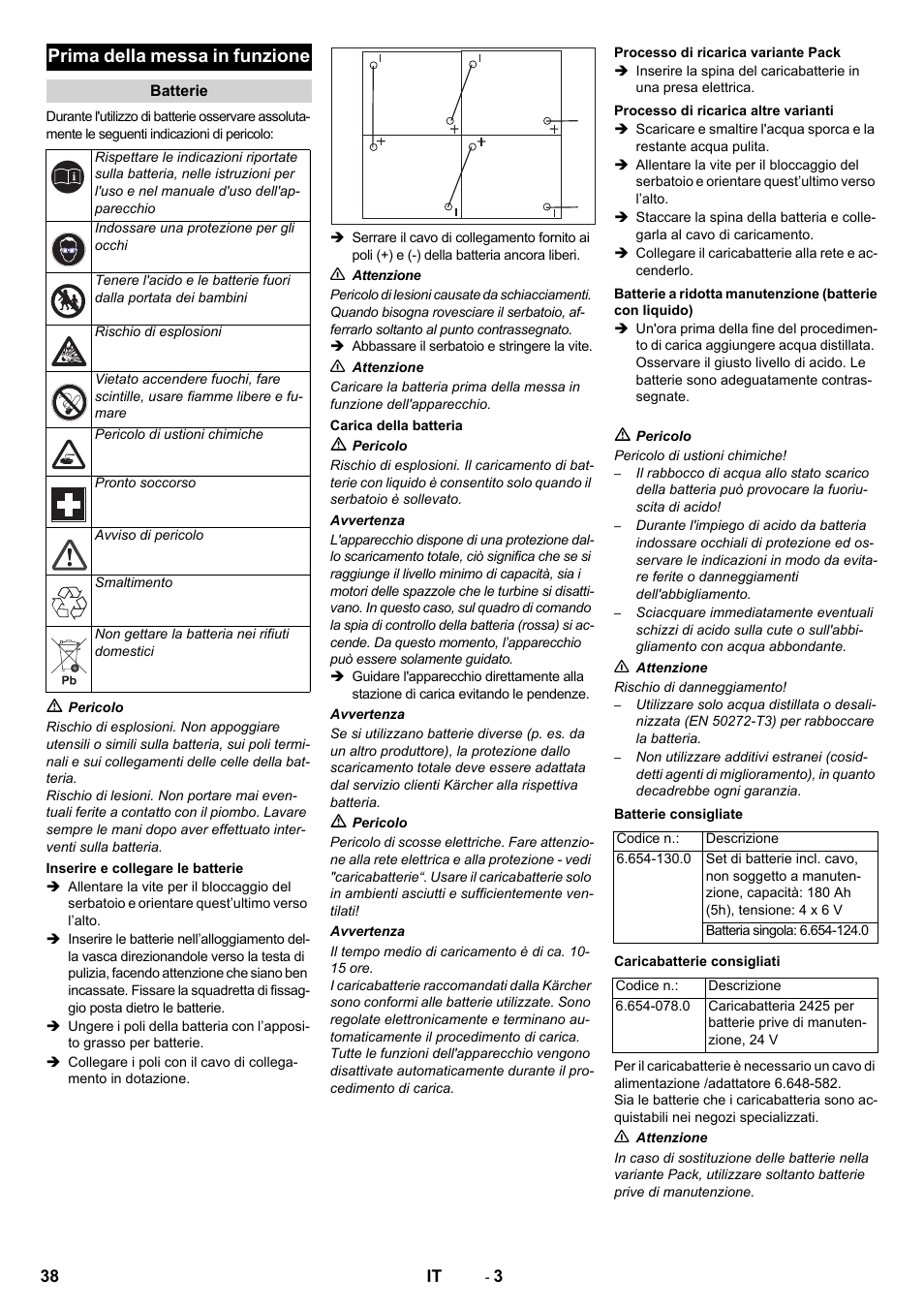Prima della messa in funzione | Karcher B 80 W Bp Pack User Manual | Page 38 / 260