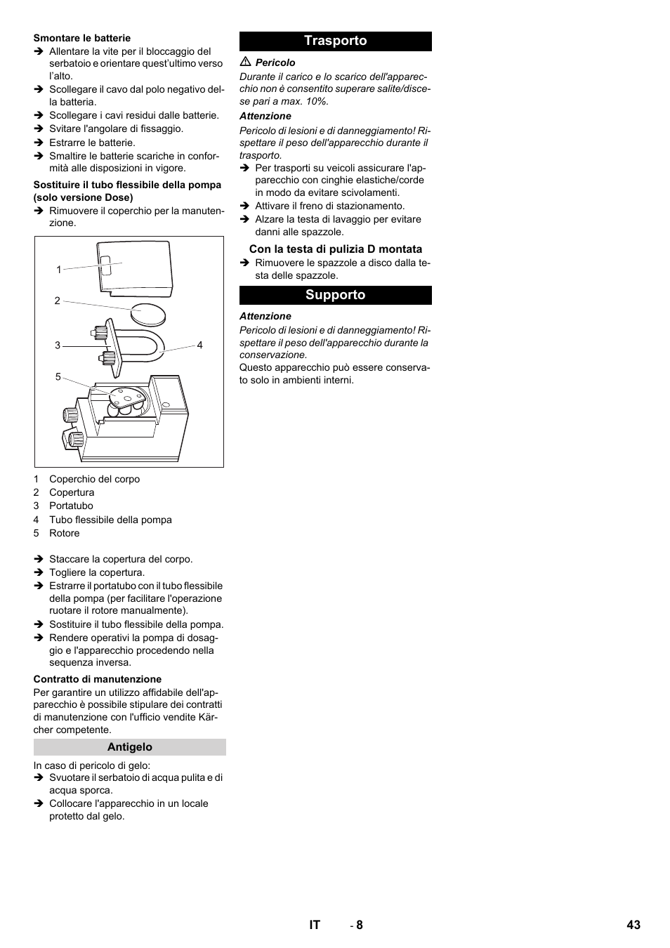 Trasporto, Supporto | Karcher B 80 W Bp Pack User Manual | Page 43 / 260