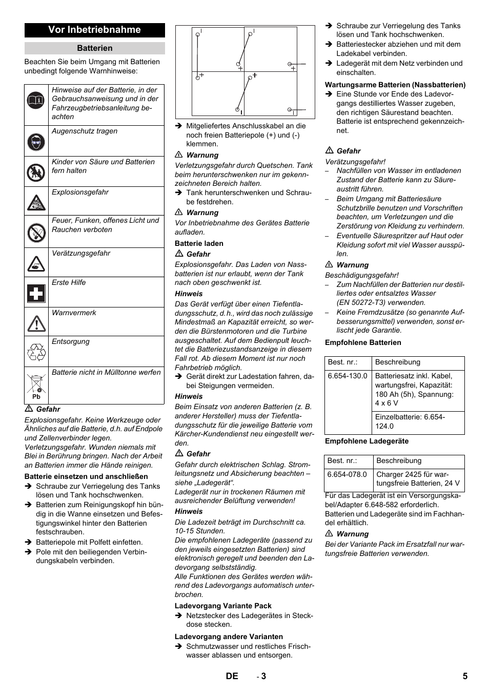Vor inbetriebnahme | Karcher B 80 W Bp Pack User Manual | Page 5 / 260
