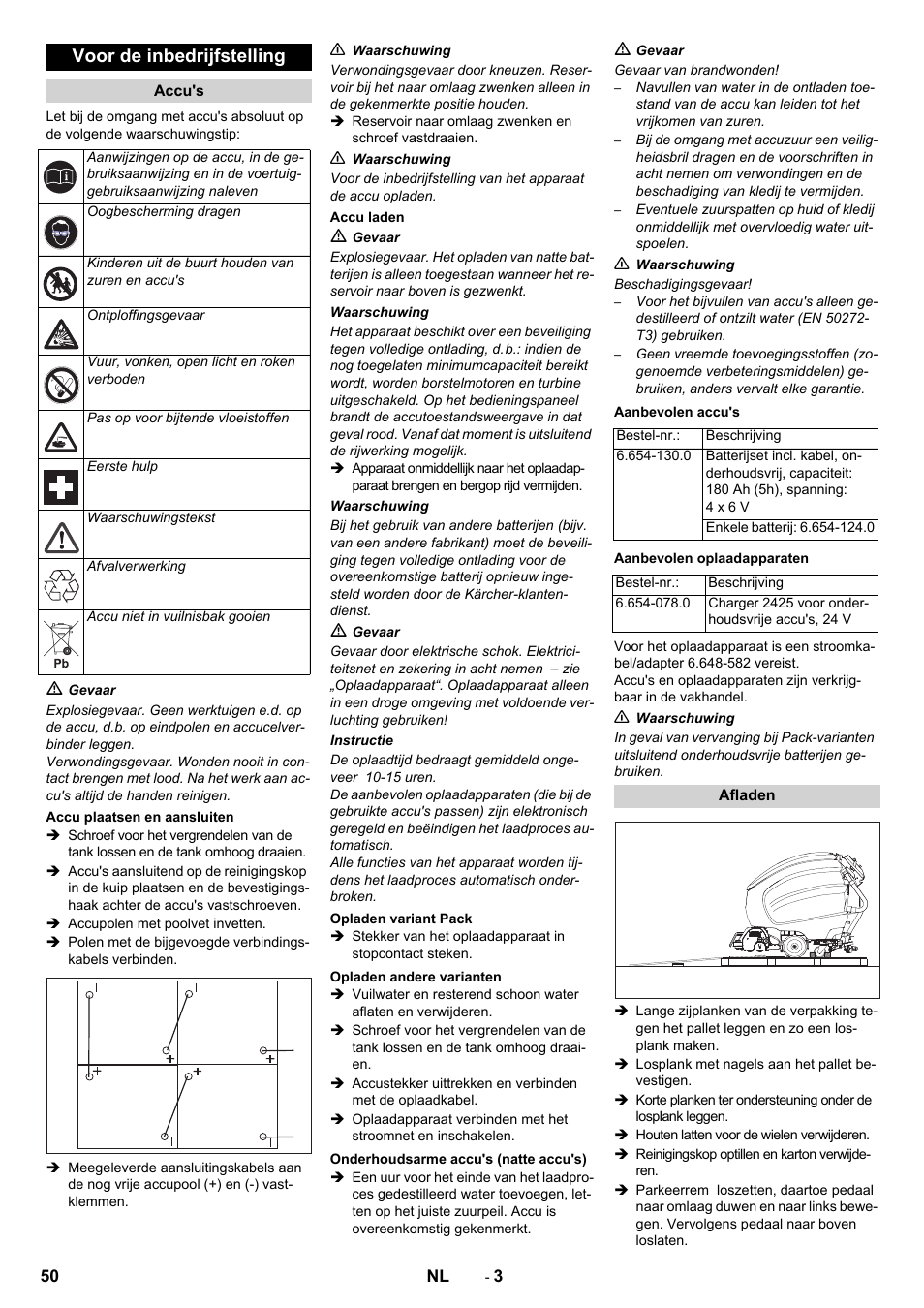 Voor de inbedrijfstelling | Karcher B 80 W Bp Pack User Manual | Page 50 / 260