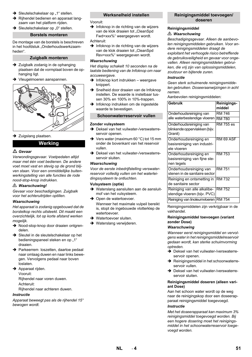Werking | Karcher B 80 W Bp Pack User Manual | Page 51 / 260