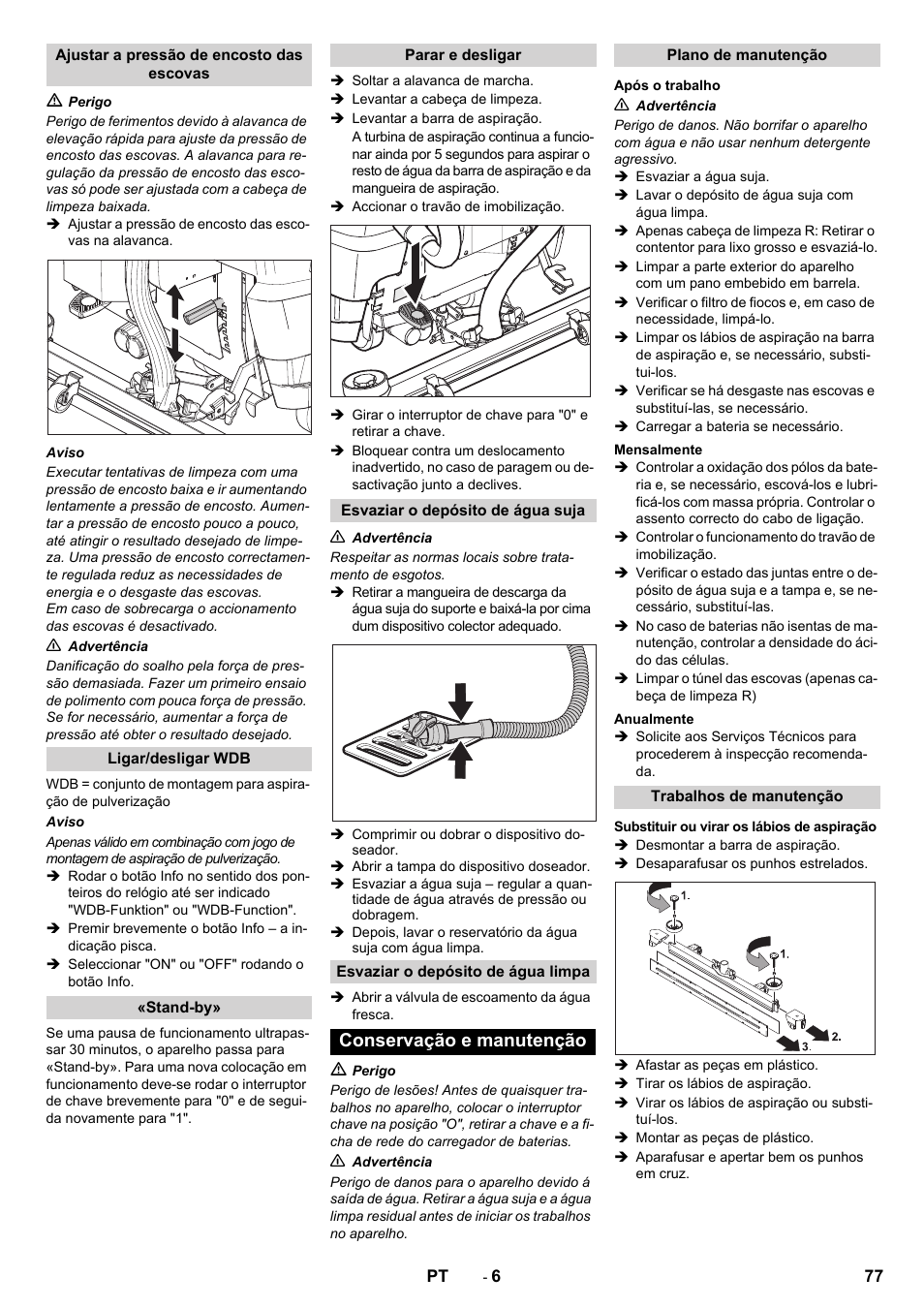 Conservação e manutenção | Karcher B 80 W Bp Pack User Manual | Page 77 / 260