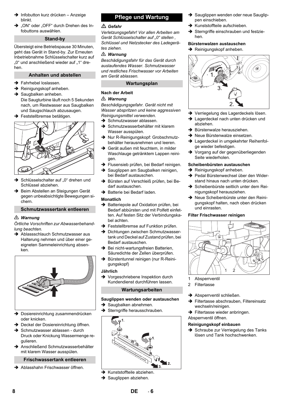 Pflege und wartung | Karcher B 80 W Bp Pack User Manual | Page 8 / 260