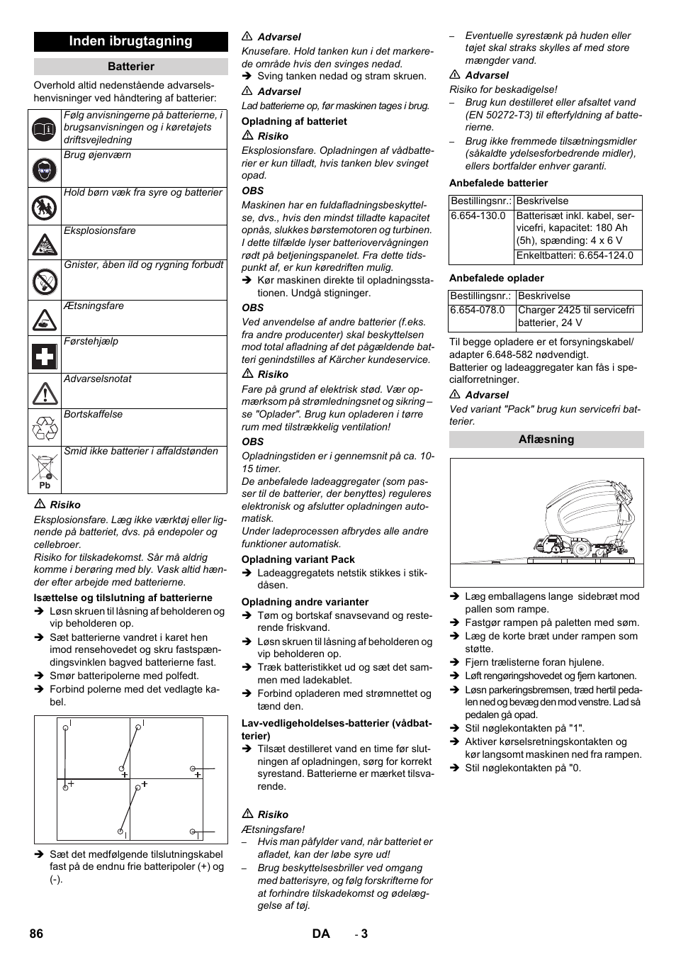 Inden ibrugtagning | Karcher B 80 W Bp Pack User Manual | Page 86 / 260