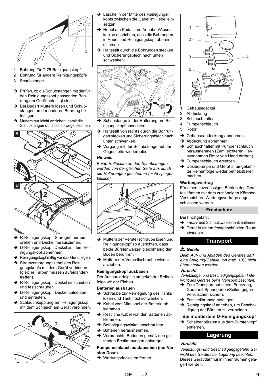 Transport, Lagerung | Karcher B 80 W Bp Pack User Manual | Page 9 / 260