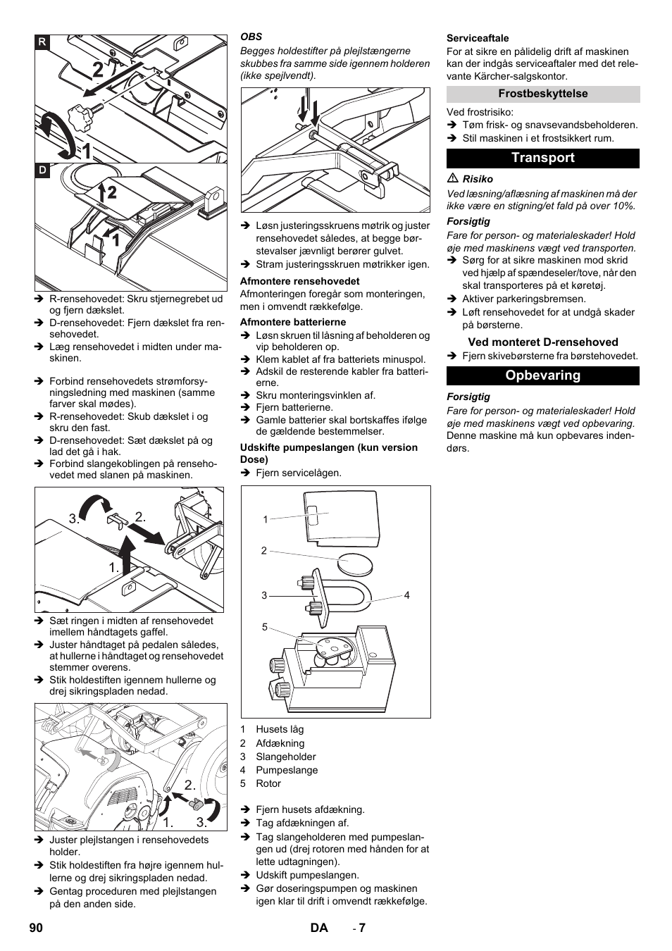 Transport, Opbevaring | Karcher B 80 W Bp Pack User Manual | Page 90 / 260